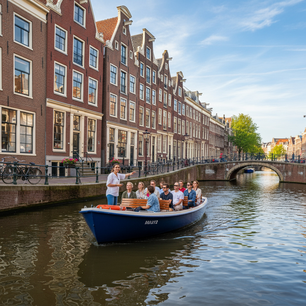 Kanaalboot met passagiers en gids