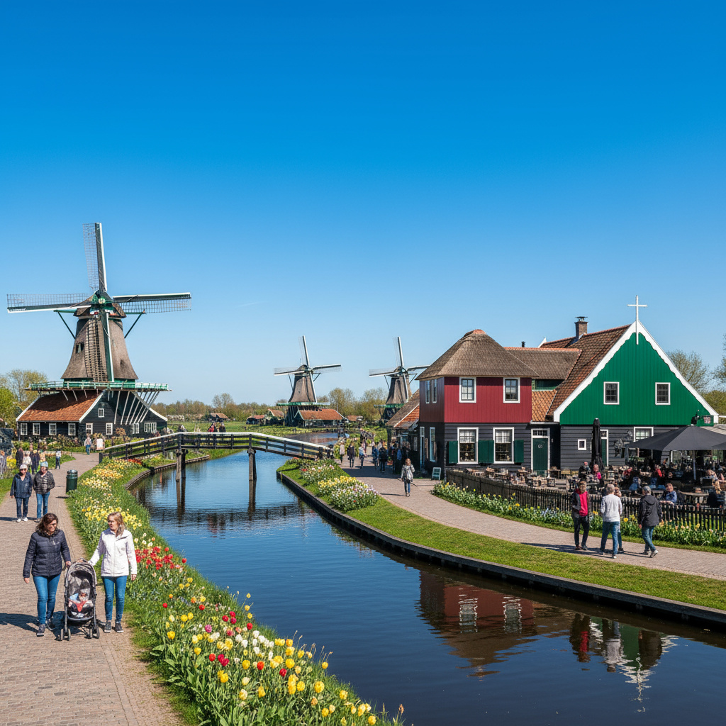 Traditionele molens en houten huizen in Zaanse Schans
